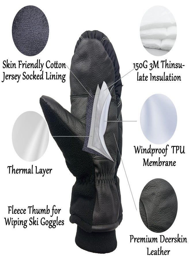 SKYDEER Winter Gloves for Kids, Skiing Mittens with Deerskin Leather and 150G 3M Thinsulate Insulation (SD8753M/2XS) - Image 3